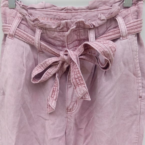 American Eagle Women's Mauve Pink Paperbag Waist High-Rise Pants Size 0 - Picture 3 of 7